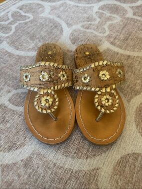 Jack Rogers Metallic Gold Woven Toe-Loop Sandals size 13